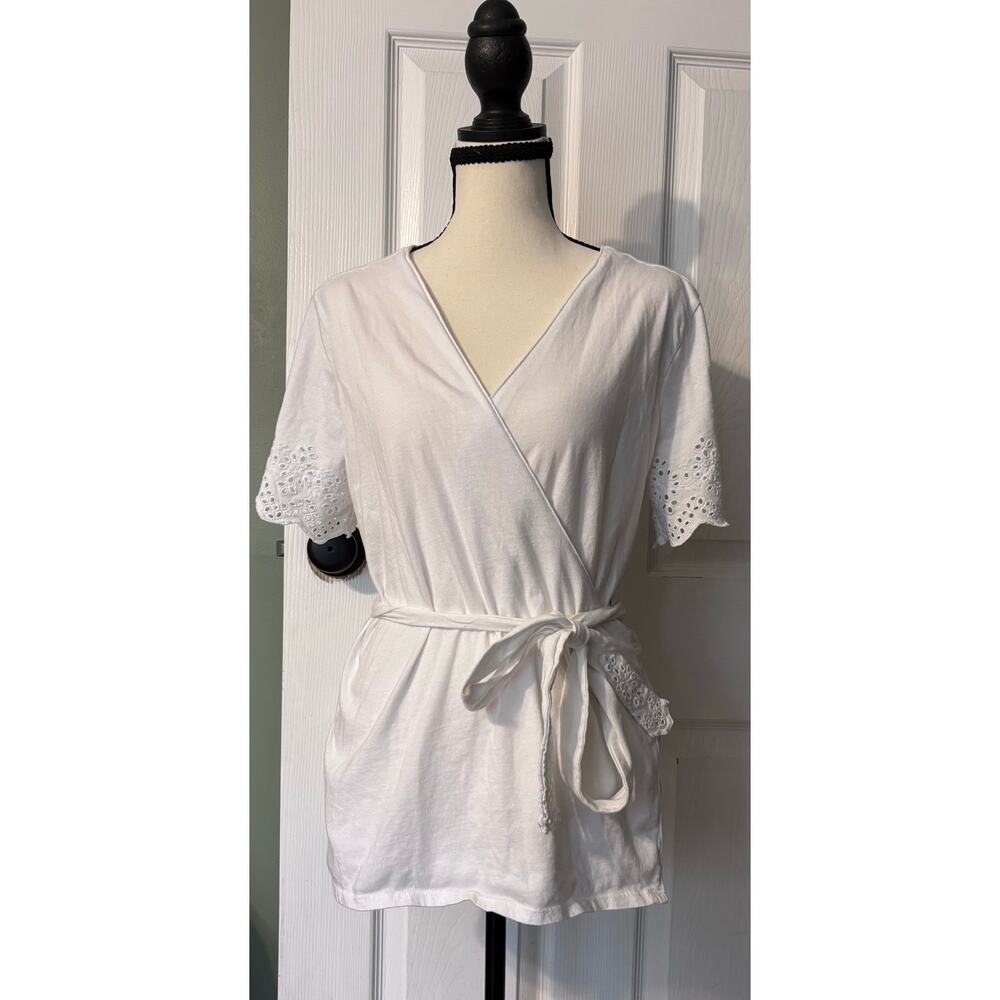 Sundance Wrap Shirt White Eyelet Sleeve Women's Large